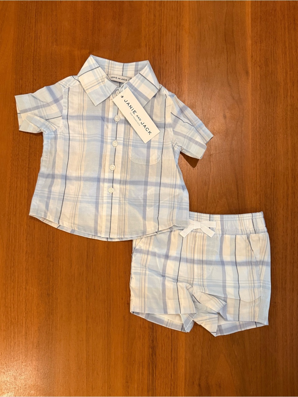 Janie and Jack baby Light Blue Plaid Shirt & Shorts Set